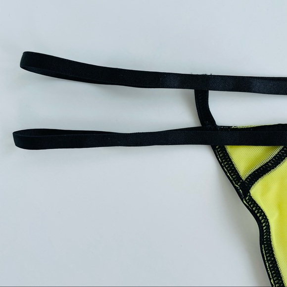 Yellow Mesh G-String with Black Detailing - Picture 10 of 16